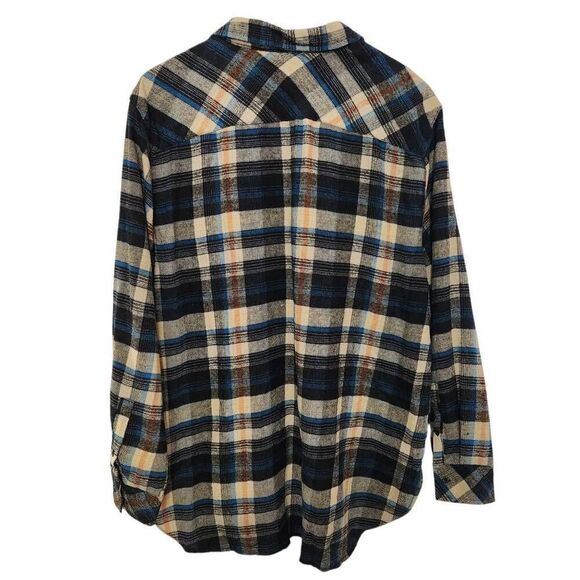 Burnside plaid button front long sleeve flannel shirt tan blue black orange XL - Picture 2 of 6